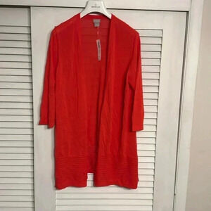 NWT CHICO’s women’s cardigan sweater blouse stitch detail shirt papaya coral LG